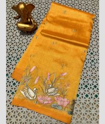 yellow colour mangalagiri pattu sarees with All over Embroidary design