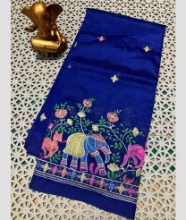 blue colour mangalagiri pattu sarees with All over Embroidary design