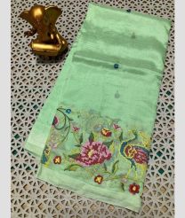 light green colour mangalagiri pattu sarees with All over Embroidary design