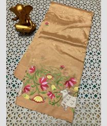 brown colour mangalagiri pattu sarees with All over Embroidary design