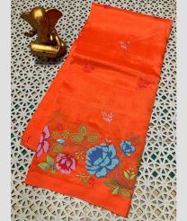 orange colour mangalagiri pattu sarees with All over Embroidary design