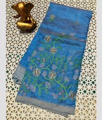 sky blue colour mangalagiri pattu sarees with All over Embroidary design