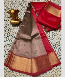 magenta red and gray colour mangalagiri pattu sarees with Plain design