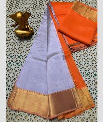 gray and orange colour mangalagiri pattu sarees with Plain design