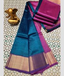 teal and purple colour mangalagiri pattu sarees with Plain design