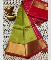 olive green and magenta red colour mangalagiri pattu sarees with Plain design