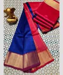 blue and magenta colour mangalagiri pattu sarees with Plain design