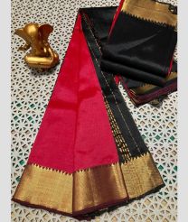 magenta red and charcoal colour mangalagiri pattu sarees with Plain design