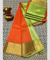olive green and orange colour mangalagiri pattu sarees with Plain design