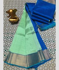 blue and sky blue colour mangalagiri pattu sarees with Plain design