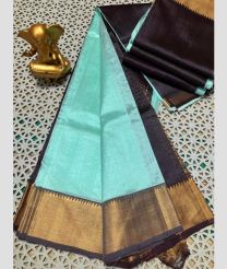 sky blue and charcoal colour mangalagiri pattu sarees with Plain design
