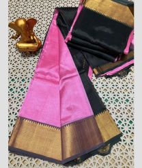 pink and charcoal colour mangalagiri pattu sarees with Plain design