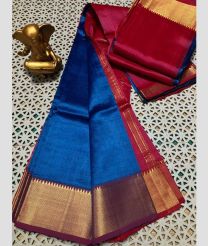 blue and magenta red colour mangalagiri pattu sarees with Plain design