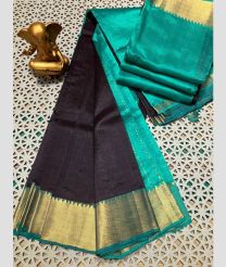 charcoal and cyan blue colour mangalagiri pattu sarees with Plain design