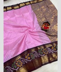 pink and brown colour mangalagiri pattu sarees with Pochampally Border design