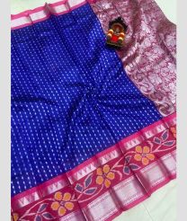 blue and silver colour mangalagiri pattu sarees with Pochampally Border design