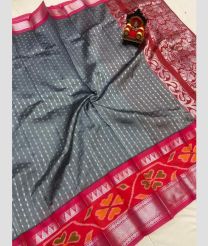 gray and silver colour mangalagiri pattu sarees with Pochampally Border design