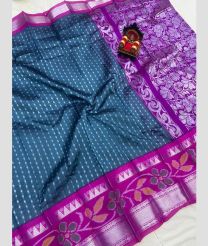teal and silver colour mangalagiri pattu sarees with Pochampally Border design