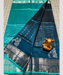 cyan and teal colour mangalagiri pattu sarees with Kanchi Border design