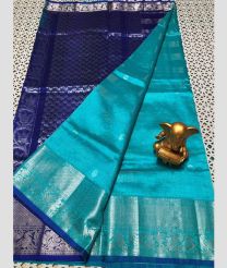 cyan and blue colour mangalagiri pattu sarees with Kanchi Border design