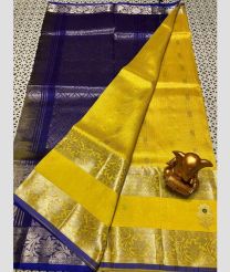 yellow and blue colour mangalagiri pattu sarees with Kanchi Border design