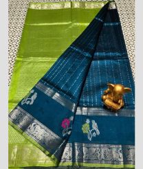 green and teal colour mangalagiri pattu sarees with Kanchi Border design