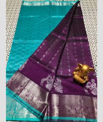 cyan and purple colour mangalagiri pattu sarees with Kanchi Border design