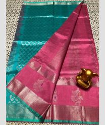 cyan and pink colour mangalagiri pattu sarees with Kanchi Border design