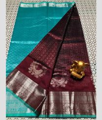 maroon and cyan blue colour mangalagiri pattu sarees with Kanchi Border design