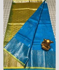 cyan blue and olive colour mangalagiri pattu sarees with Kanchi Border design