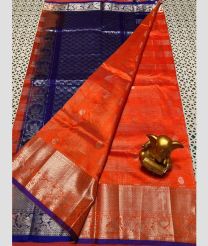 orange and silver colour mangalagiri pattu sarees with Kanchi Border design