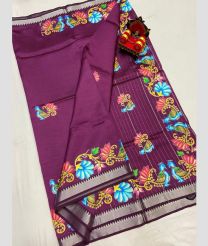 purple colour mangalagiri pattu sarees with All over Printed design