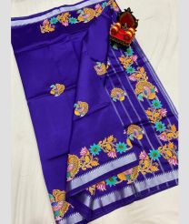 blue colour mangalagiri pattu sarees with All over Printed design