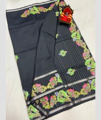 black colour mangalagiri pattu sarees with All over Printed design