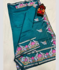 teal green colour mangalagiri pattu sarees with All over Printed design