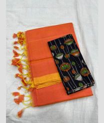 coral red colour mangalagiri pattu sarees with Plain design