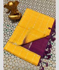 yellow colour mangalagiri pattu sarees with All over Lines design