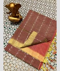 brown colour mangalagiri pattu sarees with All over Lines design