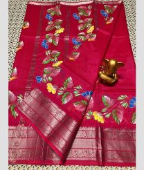 magenta red colour mangalagiri pattu sarees with All over design