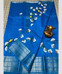 blue colour mangalagiri pattu sarees with All over design