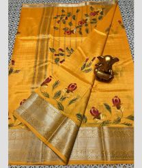orange colour mangalagiri pattu sarees with All over design