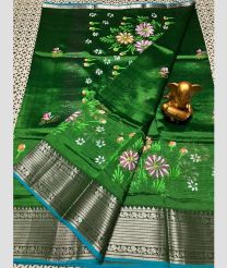 green colour mangalagiri pattu sarees with All over design
