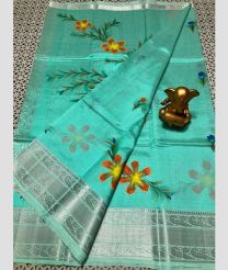 yan blue colour mangalagiri pattu sarees with All over design