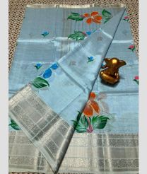 cyan blue colour mangalagiri pattu sarees with All over design