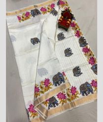 cream colour mangalagiri pattu sarees with All over Printed design