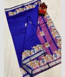 blue colour mangalagiri pattu sarees with All over Printed design