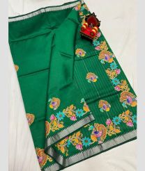 green colour mangalagiri pattu sarees with All over Printed design