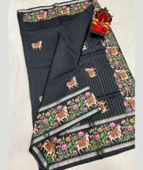 charcoal colour mangalagiri pattu sarees with All over Printed design
