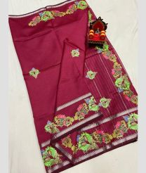 maroon colour mangalagiri pattu sarees with All over Printed design