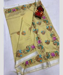 light brown colour mangalagiri pattu sarees with All over Printed design